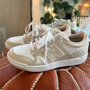 New Balance 480 Beige and White Sneakers